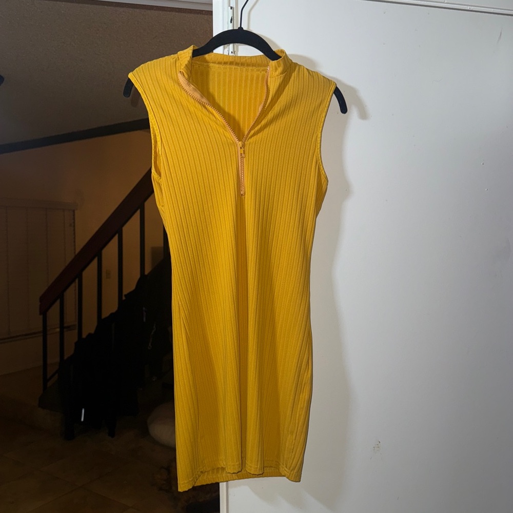 Yellow Sleeveless Ribbed Dress